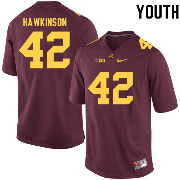 Youth #42 Jack Hawkinson Minnesota Golden Gophers College Football Jerseys Sale-Maroon